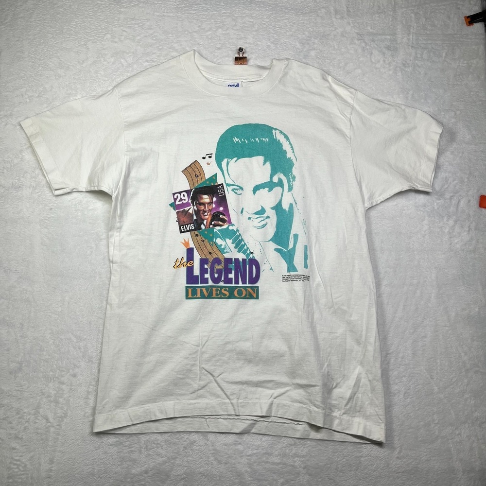 Vintage Anvil T Shirt‎ Mens XL White Cotton 29 Elvis Presley The Legend Lives On